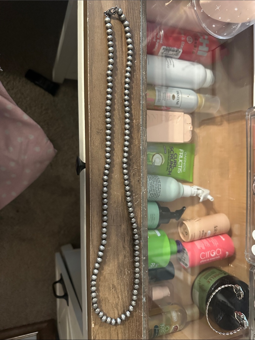 Silver Bead Jewelry Tray Organizer with Clear Top